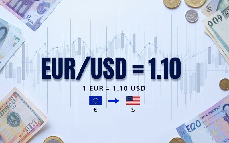 1 Euro equals 1.10 USD in forex trading