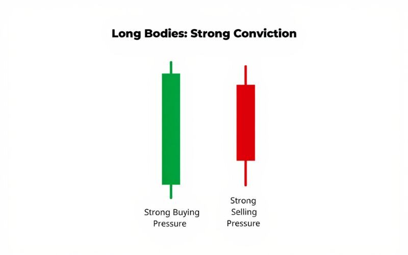 A long green body shows dominant buying pressure