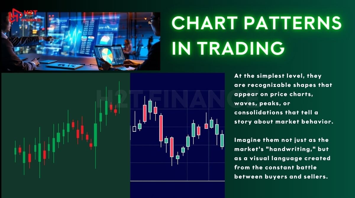 Chart patterns in trading are recognizable shapes that appear on price charts