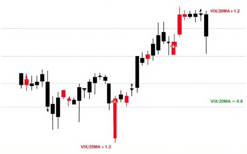 Contrarian traders watch the VIX/MA ratio for signs of market turning points